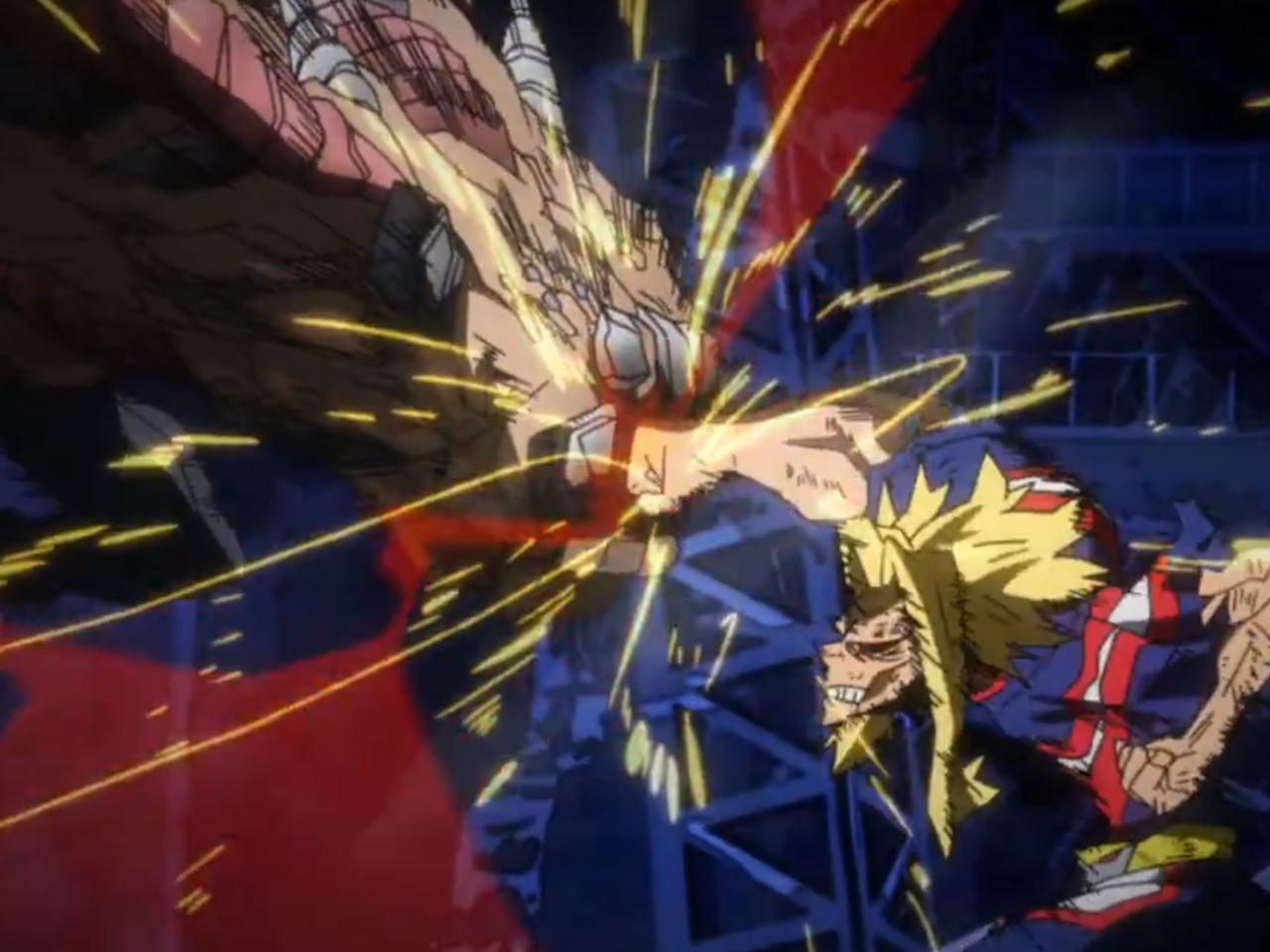 All Might facing All For One in My Hero Academia